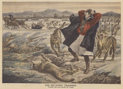 Susilauman hyökkäys kauppiaan kimppuun Transilvaniassa (värilitografia). tekijältä French School