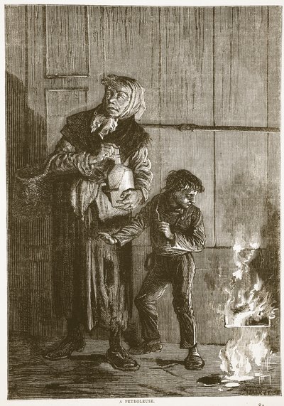 Petroleuse, huhtikuu 1871, kuva Cassellsista Ranskan ja Saksan välisen sodan historia, 1870-1871 tekijältä French School