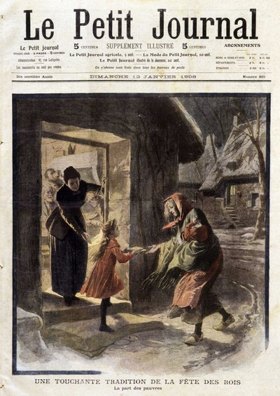 Koskettava perinne kuninkaiden juhlasta: köyhien osuus - "Le Petit Journal" -lehdessä 12.1.1908 (kaiverrus) tekijältä French School