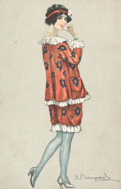 Nainen poseeraa sormi suullaan (värilitografia). tekijältä French School