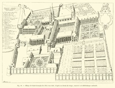 Saint-Germain des Presin luostari noin 1630, kansalliskirjastossa säilytetystä piirroksesta tekijältä French School