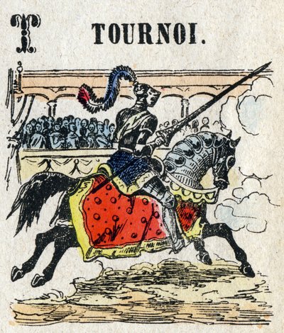 Abecedary. Kirjain T turnauksena. Pieni tietosanakirja aakkoset, suosittu sarja. Epinaalinen kuvantaminen, 1800-luvun loppu tekijältä French School