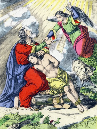 Abrahamin uhri. Kaiverrus "Pyhän historian tärkeimmät tosiasiat". Epinal Imaging, 4. sarja. Pellerin ja Cie, paino-kustantaja, Epinal. 1800-luvun loppu. Mitat: 5,5x3,5 cm tekijältä French School