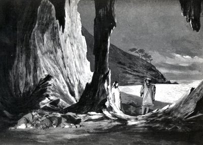 II näytös, Debussyn Pelleas et Melisande 3. kohtaus valokuvasta Pariisin Opera-Comiquen oopperan ensimmäisestä tuotannosta huhtikuussa 1902, kuvitus Theater-lehdessä, kesäkuu 1902 (l tekijältä French School