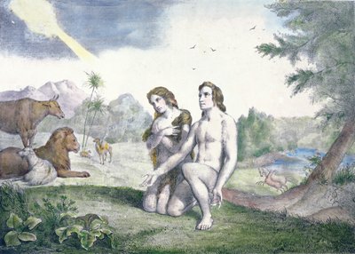Aadam ja Eeva Eedenin puutarhassa, 1800-luvun loppu (värikaiverrus) tekijältä French School