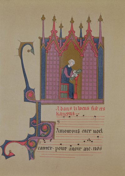 Adam de la Halle (124050-12881306), faksimile 1400-luvun käsikirjoituksesta, 1800-luku tekijältä French School