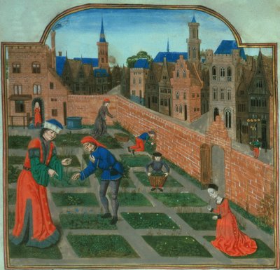 Lisää 19720 f.165 Aidattu kaupunkipuutarha Pietro de Crescenzin (1230-1320) Livre des Profits Ruraux