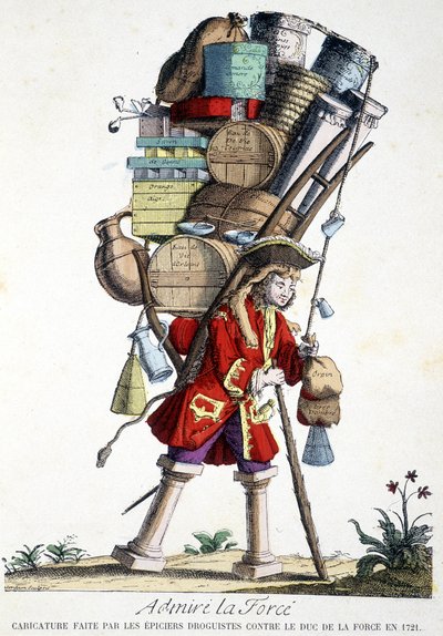 Ihaile voimaa. Huumeiden tekemä sarjakuva Duke of Forcea vastaan vuonna 1721. tekijältä French School