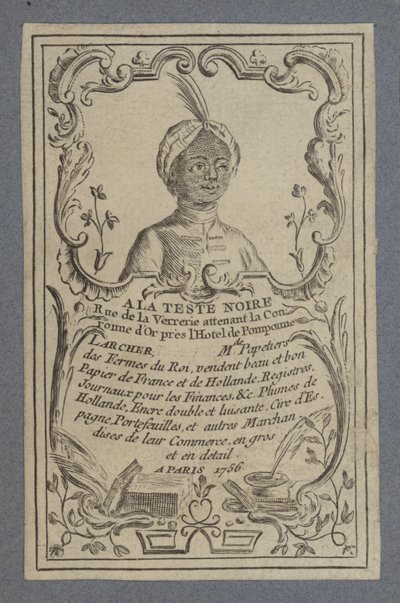 Mainos A la Teste Noire -paperikoneista, Pariisi, 1756 tekijältä French School