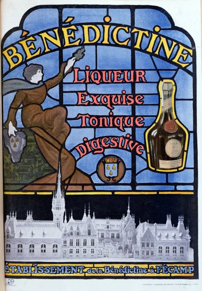 Mainos benediktiinilikööristä, 1900-luvun alku tekijältä French School