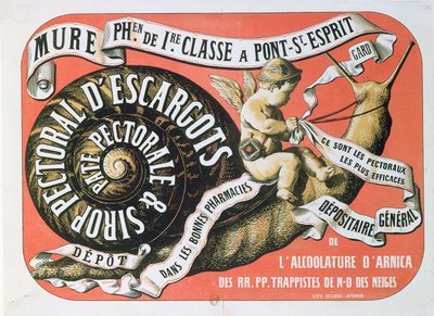 Mainos Chest Syrup Sirop Pectoral dEscargotsista, n. 1860 tekijältä French School