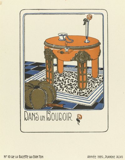 Mainos elokuvasta "Dans un Boudoir", julkaisu 1920 (sabluunapainatus). tekijältä French School