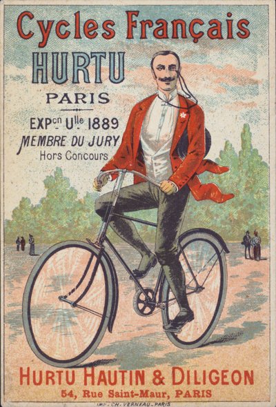 Ilmoitus Hurtu Hautin & Diligeon polkupyöristä, Pariisi (värilitho) tekijältä French School