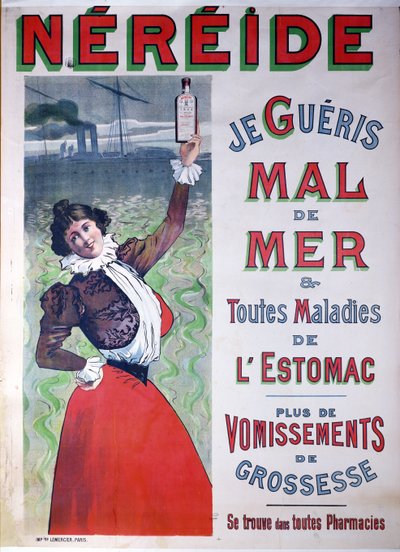 Mainos Nereiden lääkkeestä merisairautta vastaan, n. 1900 tekijältä French School