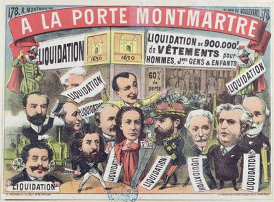 Ilmoitus vaatemyynnistä Pariisin tavaratalossa La Porte Montmartre, n. 1880 tekijältä French School