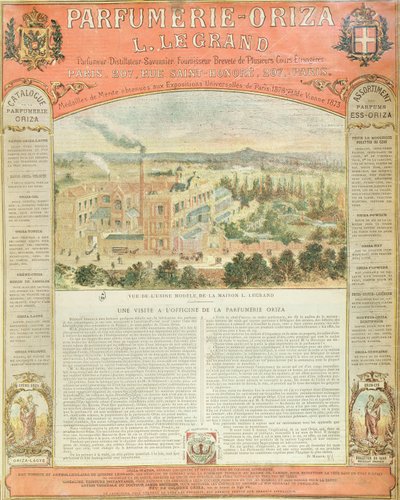 Parfumerie Oriza L. Legrandin mainos, n. 1884 tekijältä French School