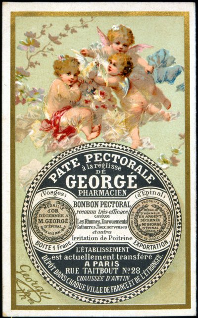 Mainoskortti Georgé Pharmacienin lakritsistahnalle. sd. 1800-luvulla. tekijältä French School