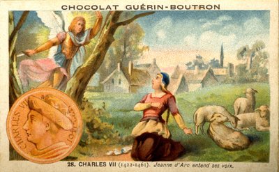 Suklaan mainoskrolitografia Guerin Boutron, Kaarle VII kuningas 1422-1461. Jeanne d