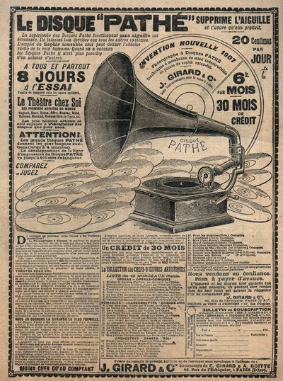 Mainonta fonografeille "" Pathe"" 1907 - Le disque pate - tekijältä French School