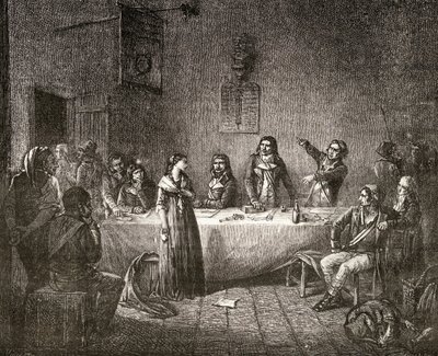 Aimee Cecile Renault vallankumouskomitean edessä, Louis Blancin (1811-82) "Histoire de la Revolution Francaise" -teoksesta. tekijältä French School