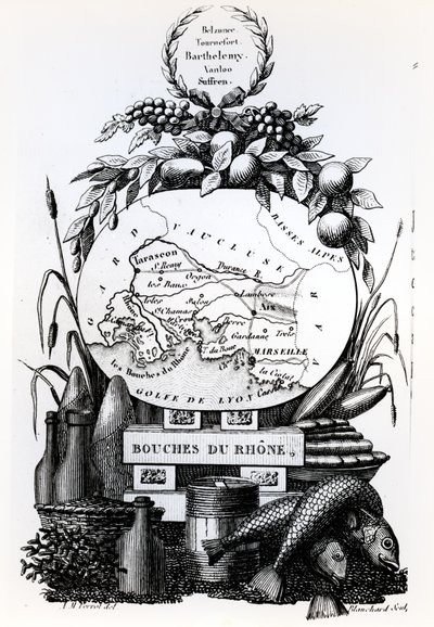 Bouches-du-Rhonen departementin allegorinen kartta, n. 1830 tekijältä French School