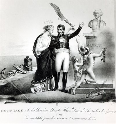 Kenraali Simon Bolivarin (1783-1830) allegorinen muotokuva n. 1840 tekijältä French School