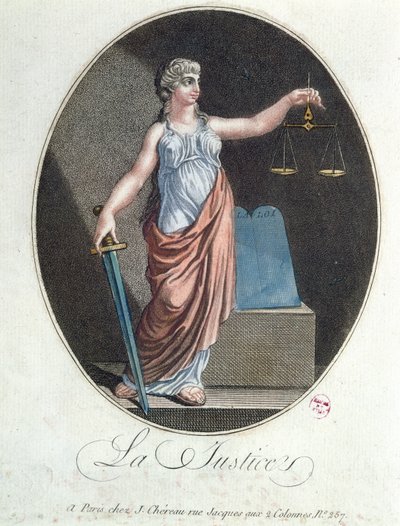 Oikeudenmukaisuuden allegoria, julkaissut J. Chereau, Pariisi, 1792 tekijältä French School