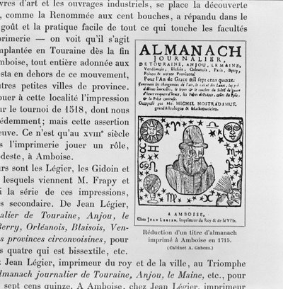 Michel de Nostradamen (Nostradamus) (1503-66) tekemä almanakka 1715 tekijältä French School