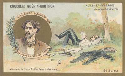 Alphonse Daudet (1840-1897), ranskalainen kirjailija ja näytelmäkirjailija, proosaballadin "Le sous-prefet aux champs" (1866) kirjoittaja tekijältä French School