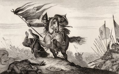 800-luvun ranskalainen ritari taistelussa, Colartin "Histoire de France", julkaistu noin vuonna 1840 (kaiverrus). tekijältä French School