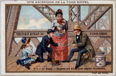 Nousu Eiffel-tornille: voimia otetaan 1. kerroksessa - kromo. Liebig, deb. 20. vuosisata tekijältä French School