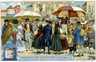 Orvietan-kauppias (charlatan) asennettu pikkukaupungin messuille Saksaan - Mainosmerkki Liebig, v.1900 tekijältä French School