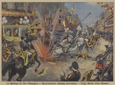 Anarkistinen pommi-isku kuningas Alfonso XIII:n ja Battenbergin kuningatar Victoria Eugenien hääkulkueeseen Madridissa tekijältä French School