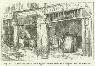Entinen Lingeresin joukkohauta, muutettu kaupoiksi, rue des Innocents tekijältä French School