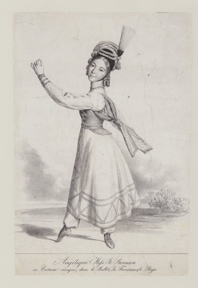 Angelique St Romain Mees kasakka-asussa balettiin La Francaise et le Raja (litho) tekijältä French School