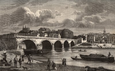 Angers - Maine-et-Loire Pays de la Loiren alueella - kaiverrus "France illustree: maantiede, historia, tilastohallinto" V.-A. Maltaanruskea. 1884 tekijältä French School