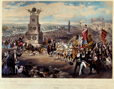 Demokraattisen ja sosiaalisen tasavallan vuosipäivä: Triomphe de La Republique. Kaiverrettu vuodelta 1848. Paris, Musee Carnavalet tekijältä French School