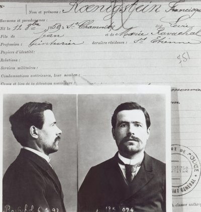 Francois Claudius Koenigsteinin antropometrinen muoto, niin kutsuttu Ravachol (1859-92), tekijältä French School