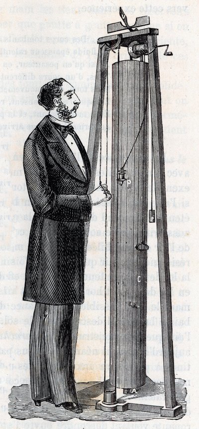 Arthur Jules Morinin (1795-1880) laite ruumiiden putoamisen tutkimukseen - Kaiverrus "" Tieteet kaikkien armoille - Suosittu fysiikka ja kemia" Alexis Clerc - 1800-luvun loppu - Yksityinen kokoelma tekijältä French School