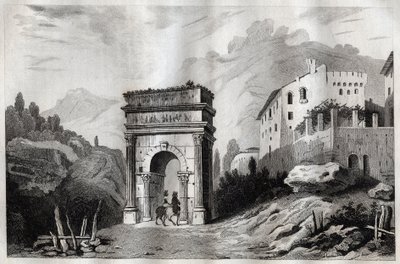 Augustuksen kaari (Susa) - Augustuksen kaari (Susa) - Arco di Augusto (Susa) - Kaiverrus "" Italiasta Maalauksellinen" - Italian historiallinen ja kuvaava maalaus", M. de Norvins, Ch. Nodier 1834-1836. tekijältä French School