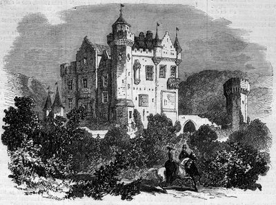 Arkkitehtuuri: ulkokuva Abbotsfordin linnasta (1824), jossa kirjailija Walter Scott asui. Skotlanti tekijältä French School