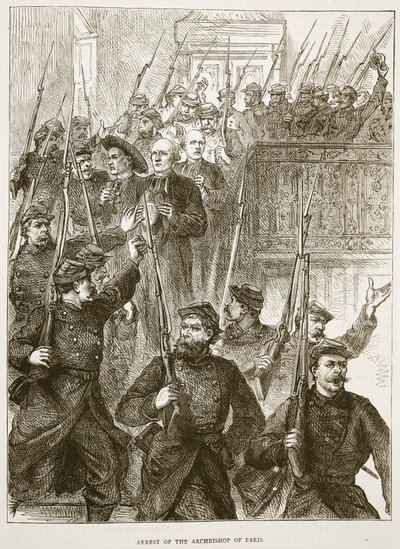 Pariisin arkkipiispan pidätys, maaliskuu 1871, kuva Cassellsista Ranskan ja Saksan välisen sodan historia, 1870-1871 tekijältä French School