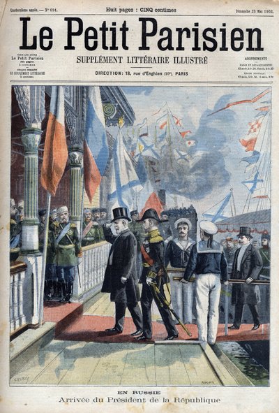 Ranskan tasavallan presidentin Emile Loubet (1838-1929) saapuminen Venäjälle, "Le petit Parisien" tekijältä French School