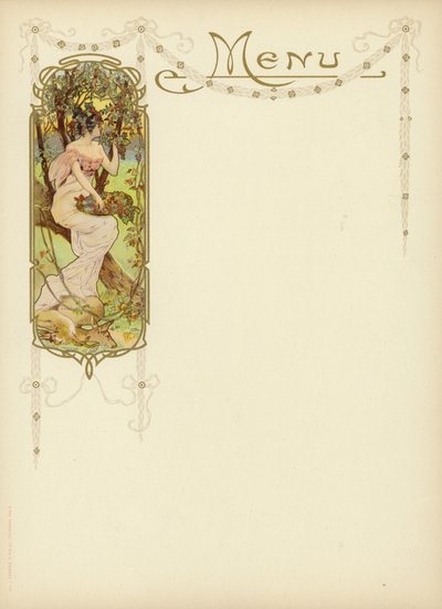 Art nouveau -design menuun tekijältä French School