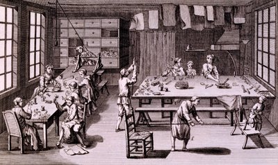 Tekokukkakauppa, kuvitus tietosanakirjasta tai Denis Diderotin systemaattinen tieteiden, taiteiden ja käsityön sanakirja, julkaistu 1765 tekijältä French School