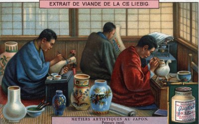Taideteollisuus Japanissa: emalimaalaus. Liebigin kromolitografia, 1900-luku. tekijältä French School