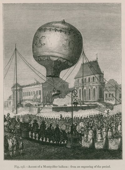Montgolfier-ilmapallon nousu; aikakauden kaiverruksista tekijältä French School