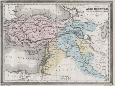 Vähä-Aasia, Armenia, Mesopotamia, Assyria ja Syyria antiikissa - Levy poimittu Vuilleminin "" Muinaisen ja modernin maantieteen yleismaailmallisesta atlasesta asuinkoulujen käyttöön" - noin. 1845 tekijältä French School