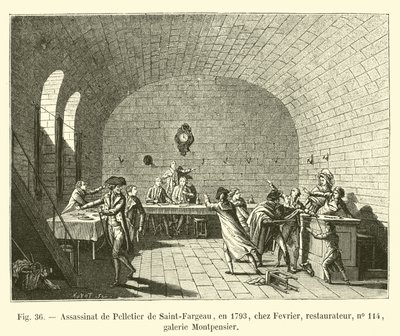 Pelletier de Saint-Fargeaun salamurha vuonna 1793 Fevrierissä, restauraattori, nro 114, Montpensier-galleria tekijältä French School