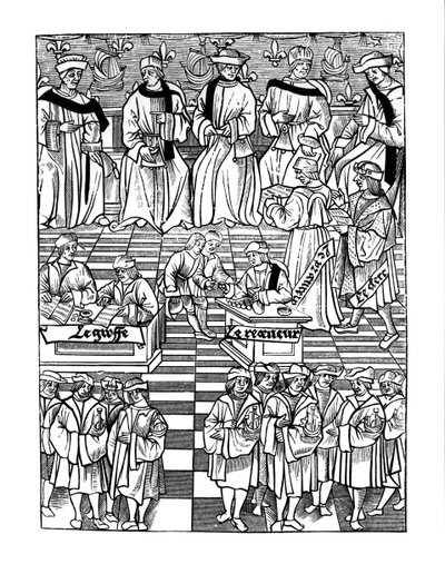 Pariisin kauppiaiden provostilaisuus, Jacques Nyverdin, Ordannances Royaux de la Jurisdiction de la Prevote de Marchands et Eschevinage de la Ville de Parisin puupiirros, publis tekijältä French School